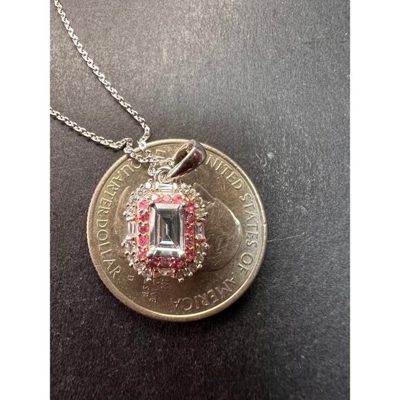 NEW Aquamarine pink sapphire necklace in rhodium and rose gold over 925 silver - Picture 4 of 14